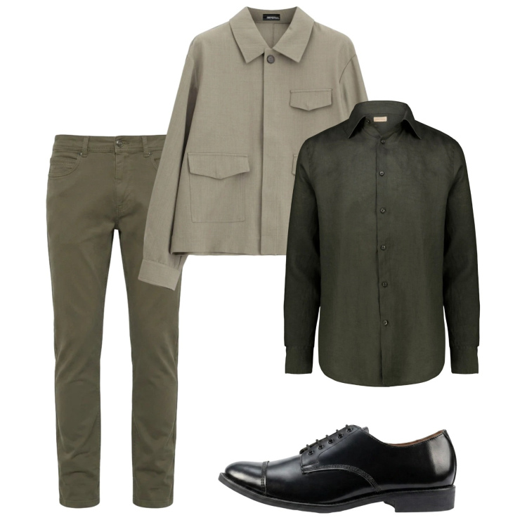 Outfit uomo - Settembre sera. Stile Casual per Serata speciale. Abbinamento con pantaloni, cappotti, camicie, scarpe stringate.