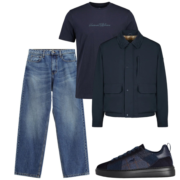 Outfit uomo - Settembre. Stile Casual per Tutti i giorni. Abbinamento con sneakers, t-shirt, jeans, piumini.