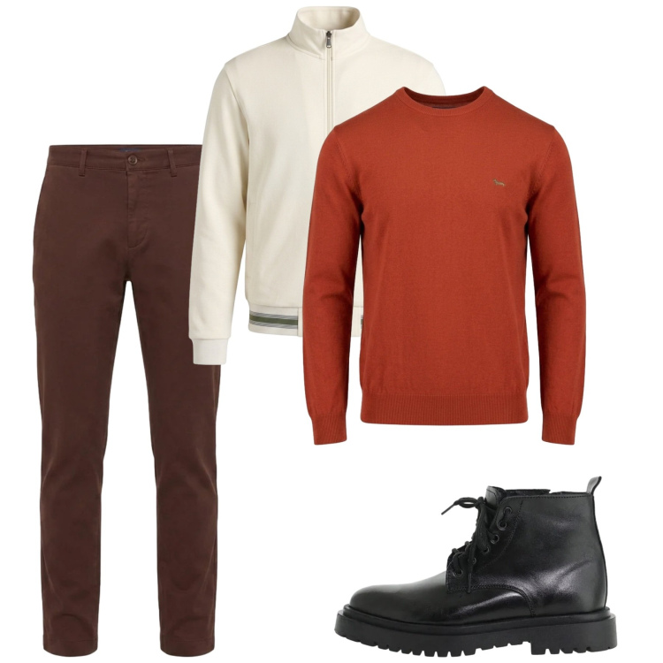 Outfit uomo - Autunno. Stile Casual per Tutti i giorni. Abbinamento con pantaloni, felpe, maglieria, anfibi.