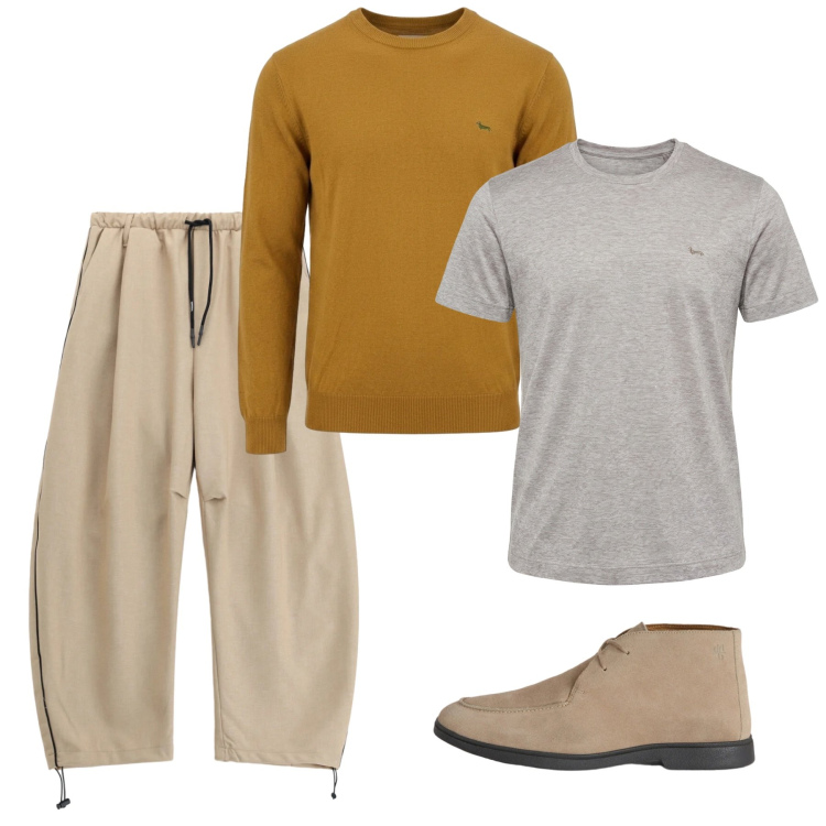 Outfit uomo - Settembre. Stile Casual per Tutti i giorni. Abbinamento con stivali e stivaletti, t-shirt, maglieria, pantaloni.