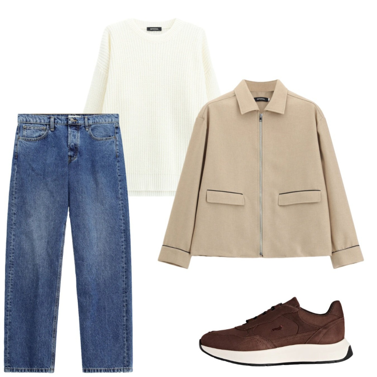 Outfit uomo - Settembre. Stile Casual per Tutti i giorni. Abbinamento con sneakers, cappotti, maglieria, jeans.