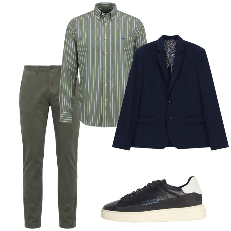 Outfit uomo - Righe verdi. Stile Casual per Tutti i giorni. Abbinamento con sneakers, camicie, pantaloni, giacche.