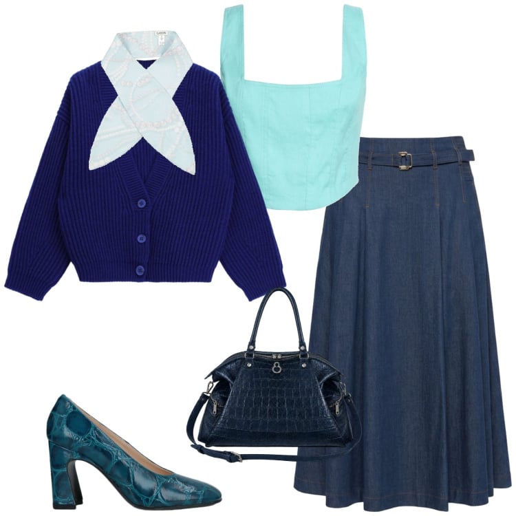 Outfit donna - Total look #2478686. Stile Vintage retrò per Serata fuori. Abbinamento con décolleté, top, sciarpe, gonne longuette, cardigans, shopping bag.