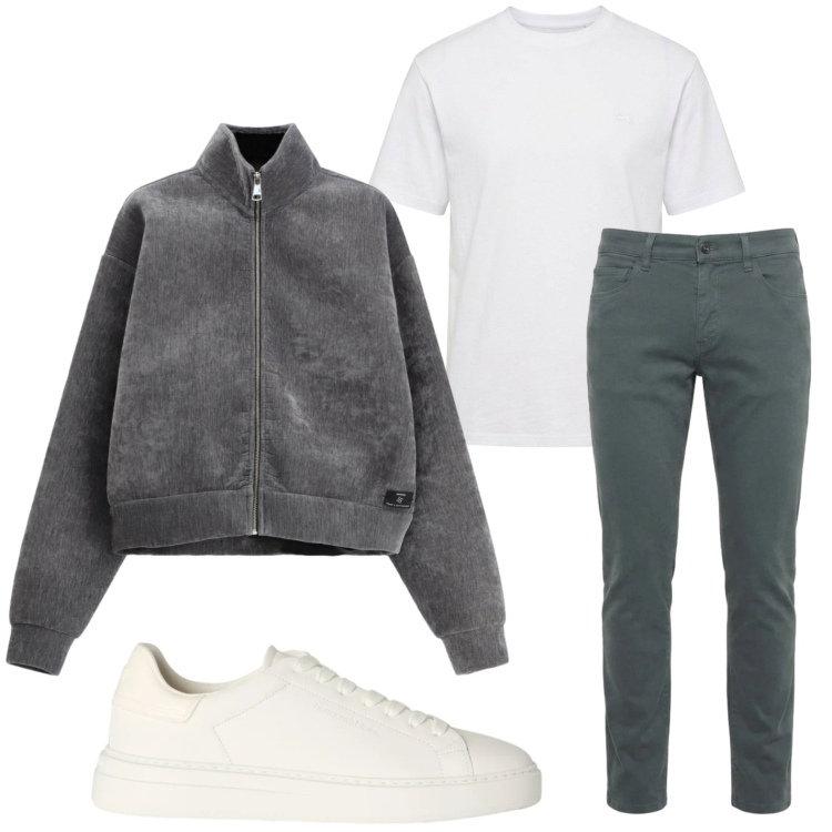 Outfit uomo - Relax time. Stile Casual per Tutti i giorni. Abbinamento con jeans slim fit, sneakers, t-shirt, bomber.