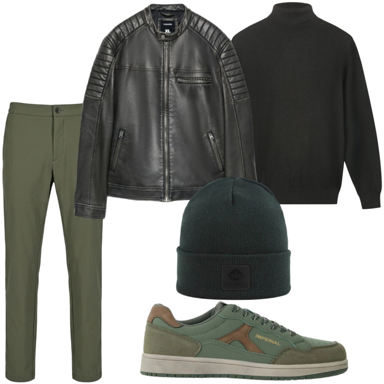 Outfit uomo - Mix di personalità. Stile Trendy per Tutti i giorni. Abbinamento con sneakers, pullovers, pantaloni, berretti, giacche.
