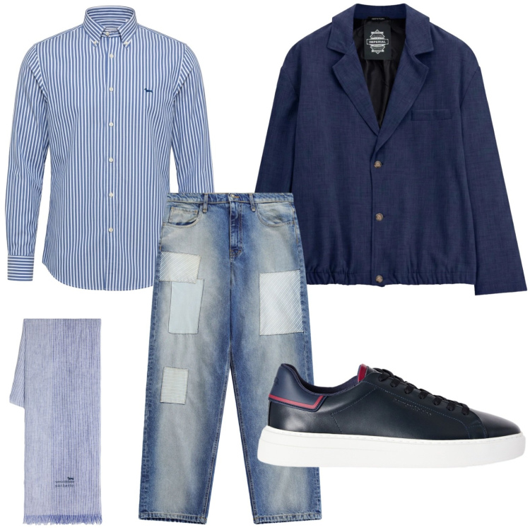 Outfit uomo - Carattere street. Stile Casual per Tutti i giorni. Abbinamento con sneakers, camicie, sciarpe, giacche, jeans.