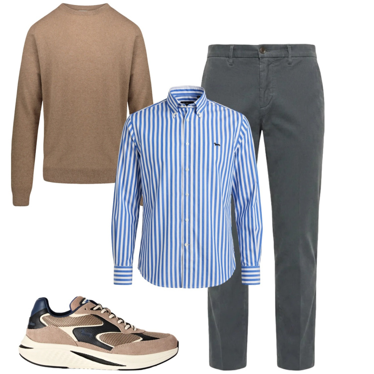 Outfit uomo - City. Stile Urban per Tutti i giorni. Abbinamento con pantaloni, sneakers, camicie, maglieria.