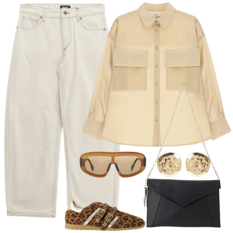 Outfit donna - Trendy Style per tutti i giorni. Stile Urban per Tutti i giorni. Abbinamento con occhiali da sole, borse a tracolla, camicie, pantaloni, sneakers, orecchini.