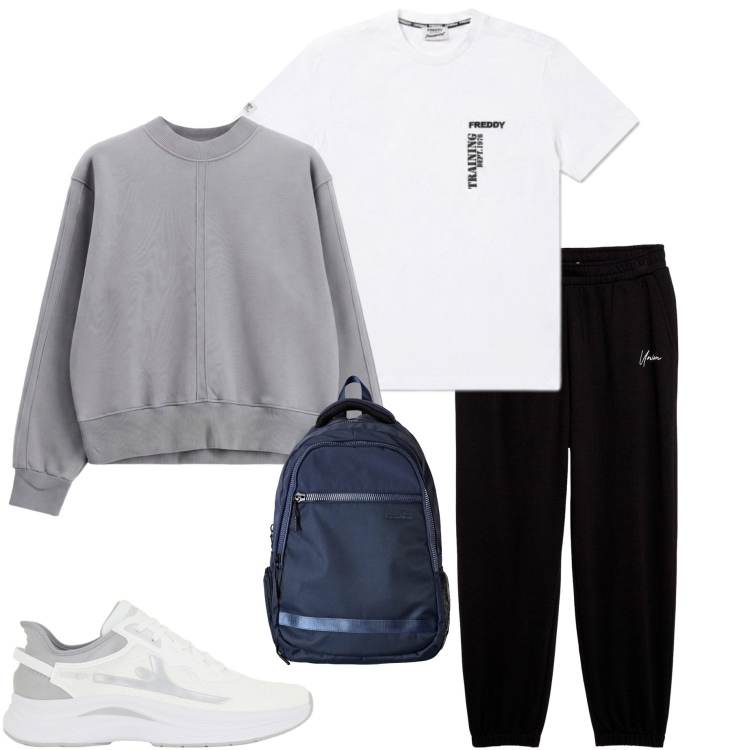 Outfit uomo - In palestra. Stile Casual per Sport. Abbinamento con borse sportive, felpe, sneakers, t-shirt, pantaloni sportivi.
