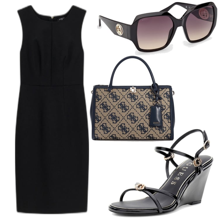 Outfit mujer - Minimal look. Estilo Minimal para Todos los días. Combinación con gafas de sol, sandalias de piel, vestidos sin mangas, bolsos de hombro.