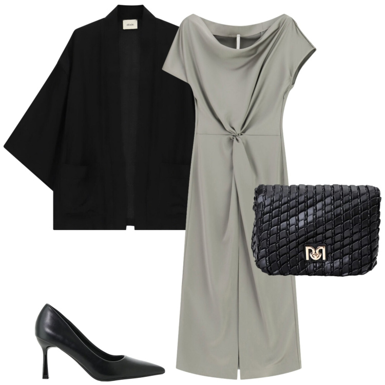 Outfit donna - Serata settembrina. Stile Casual chic per Serata fuori. Abbinamento con décolleté, vestiti midi/longuette, blazer, borse a tracolla.