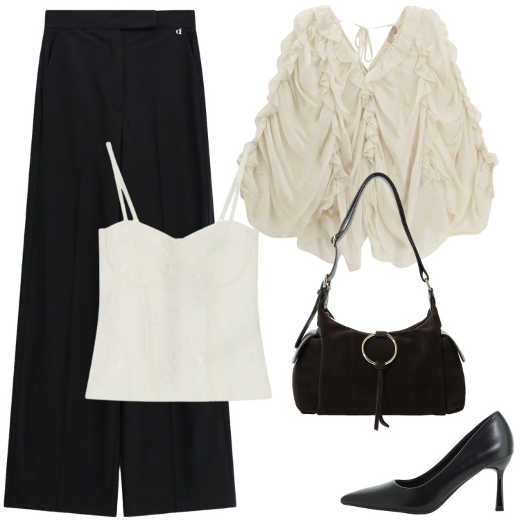 Outfit donna - Dixie. Stile Chic per Serata fuori. Abbinamento con décolleté, borse a spalla, top, bluse, pantaloni a palazzo.