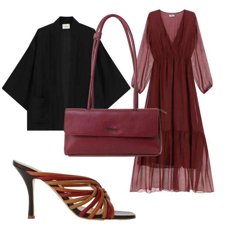 Outfit donna - Back to Office. Stile Casual chic per Ufficio. Abbinamento con blazer, borse a spalla, vestiti lunghi, sandali col tacco.