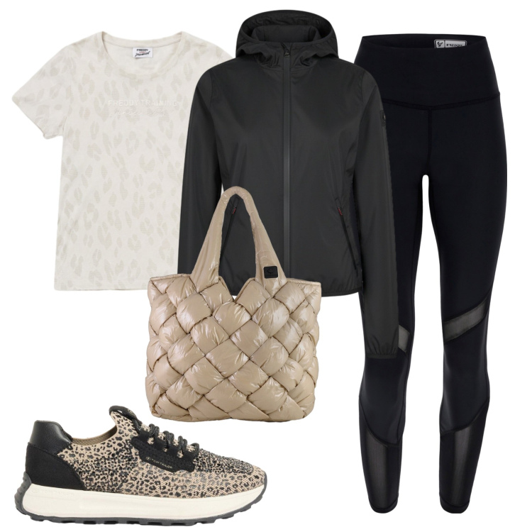 Outfit donna - Back to school. Stile Sporty chic per Scuola/Università. Abbinamento con sneakers, leggings sportivo, t-shirt, borse tote, giacche sportive.