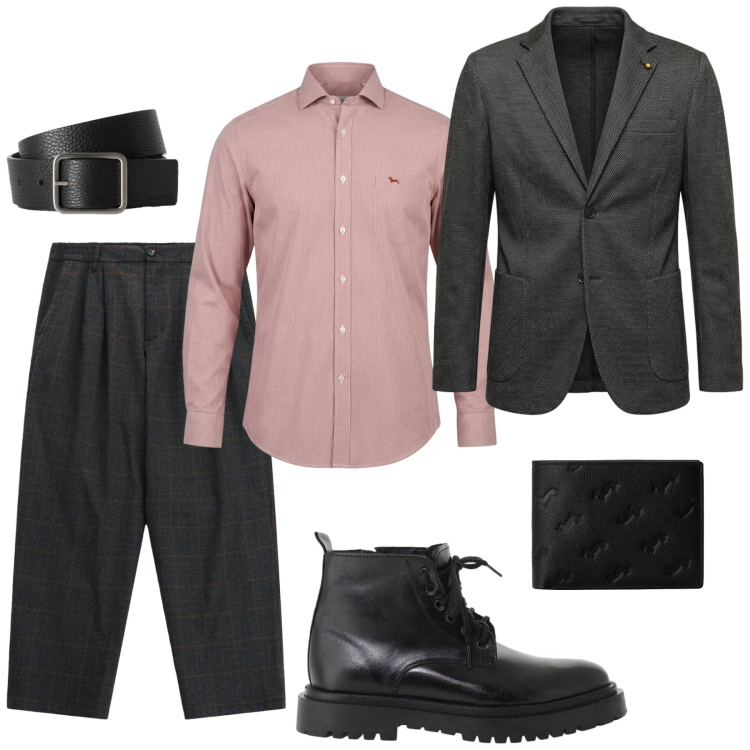 Outfit uomo - Total look #2478882. Stile Business/Elegante per Serata speciale. Abbinamento con cinture, camicie, portafogli, pantaloni, anfibi, giacche.