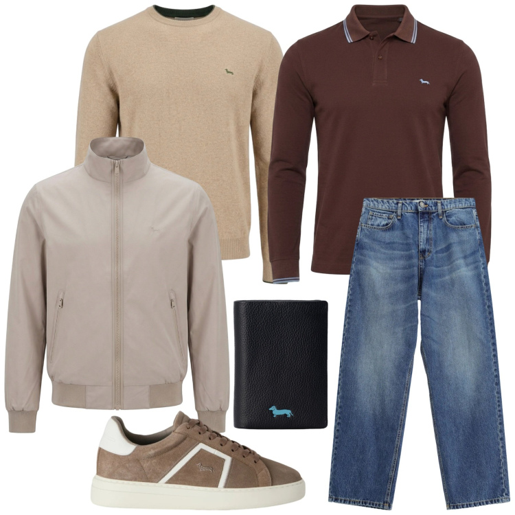 Outfit uomo - Total look #2478884. Stile Casual per Tutti i giorni. Abbinamento con jeans, maglieria, polo, sneakers, portafogli, bomber.