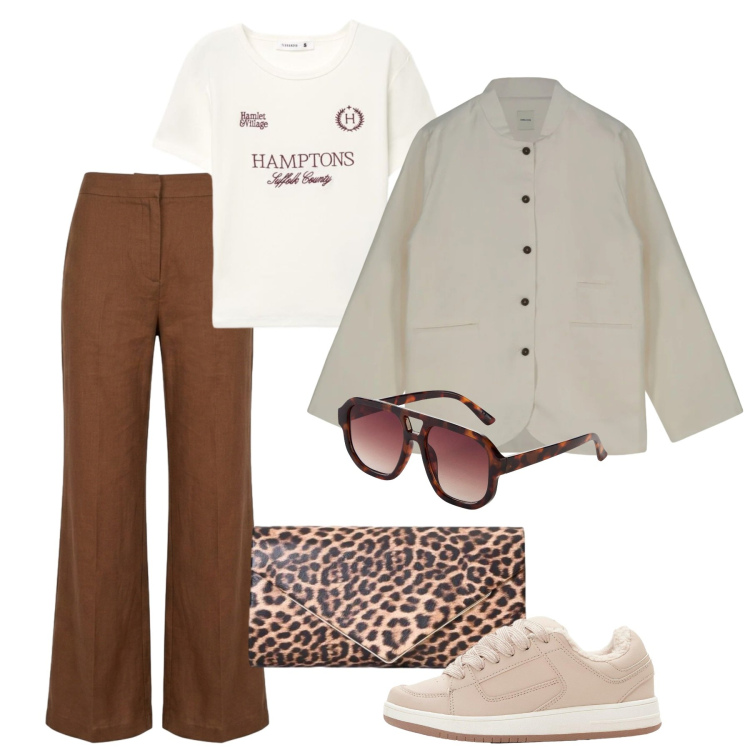 Outfit donna - Oroscopo La Bilancia - Vestire l\'equilib. Stile Basic per Tutti i giorni. Abbinamento con occhiali da sole, sneakers, giacche, t-shirt, pochette, pantaloni.