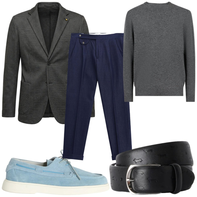 Outfit uomo - Total look #2478899. Stile Casual per Tutti i giorni. Abbinamento con cinture, scarpe stringate, giacche, pantaloni, maglieria.