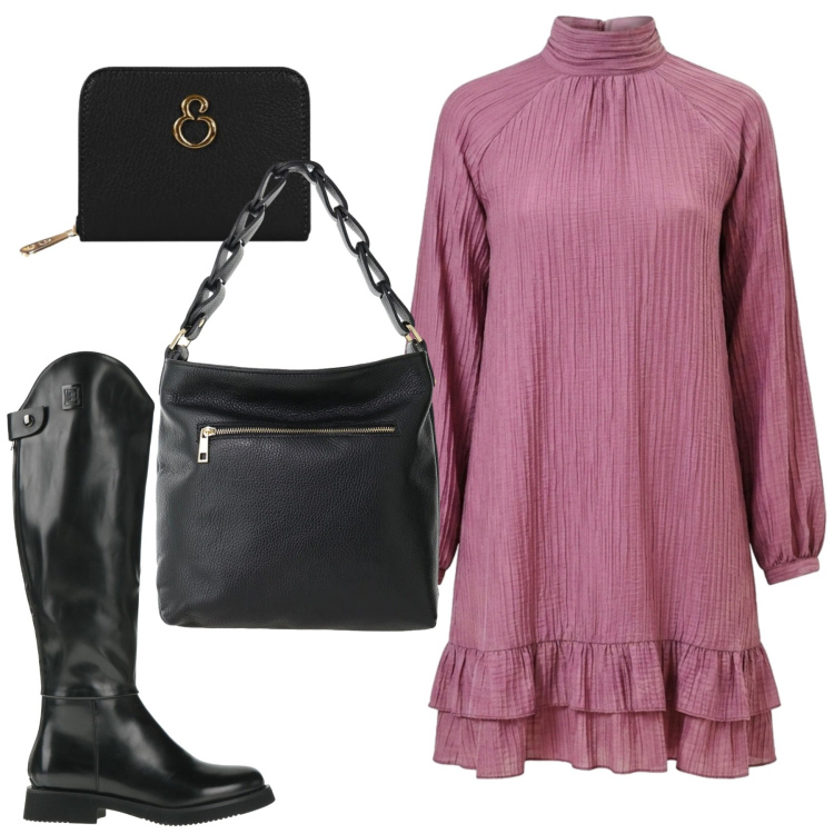 Outfit donna - Total look #2478906. Stile Glamour per Serata fuori. Abbinamento con stivali, borse a spalla, vestiti corti, portafogli.