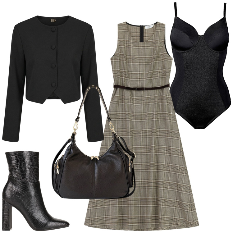 Outfit donna - Total look #2478908. Stile Bon Ton per Serata fuori. Abbinamento con stivaletti, body, vestiti midi/longuette, blazer, borse a spalla.