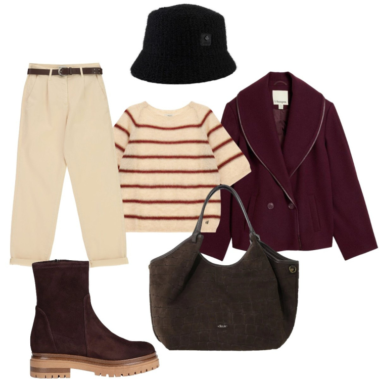Outfit donna - Si avvicina l’Autunno. Stile Casual chic per Tutti i giorni. Abbinamento con stivaletti, blazer, pantaloni, borse a spalla, maglieria, cappelli.