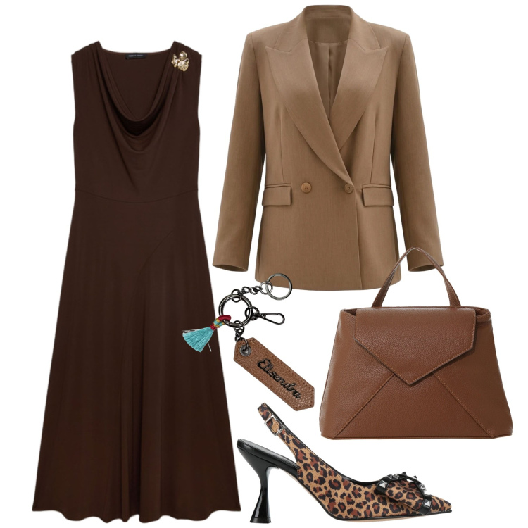 Outfit donna - Total look #2478914. Stile Glamour per Ufficio. Abbinamento con décolleté, borse a mano, blazer, vestiti lunghi, portachiavi.