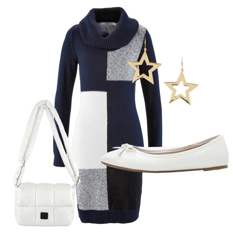 Outfit donna - Total look #2478916. Stile Vintage retrò per Ufficio. Abbinamento con ballerine, vestiti, borse a spalla, orecchini.