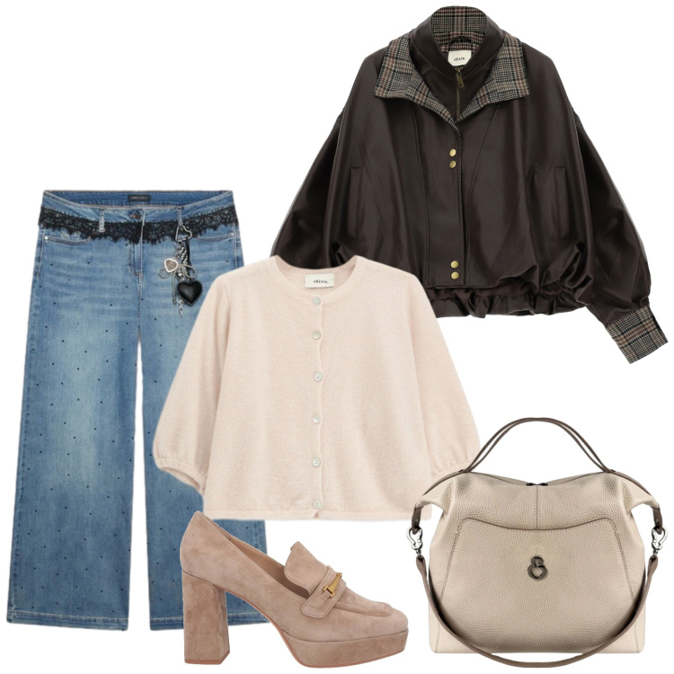 Outfit donna - Total look #2478924. Stile Casual chic per Ufficio. Abbinamento con mocassini, blazer, cardigans, jeans, borse a mano.