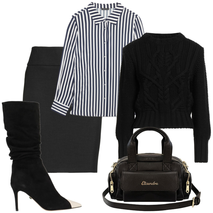 Outfit donna - Total look #2478927. Stile Chic per Serata fuori. Abbinamento con stivali, pullovers, minigonne, camicie, borse a mano.