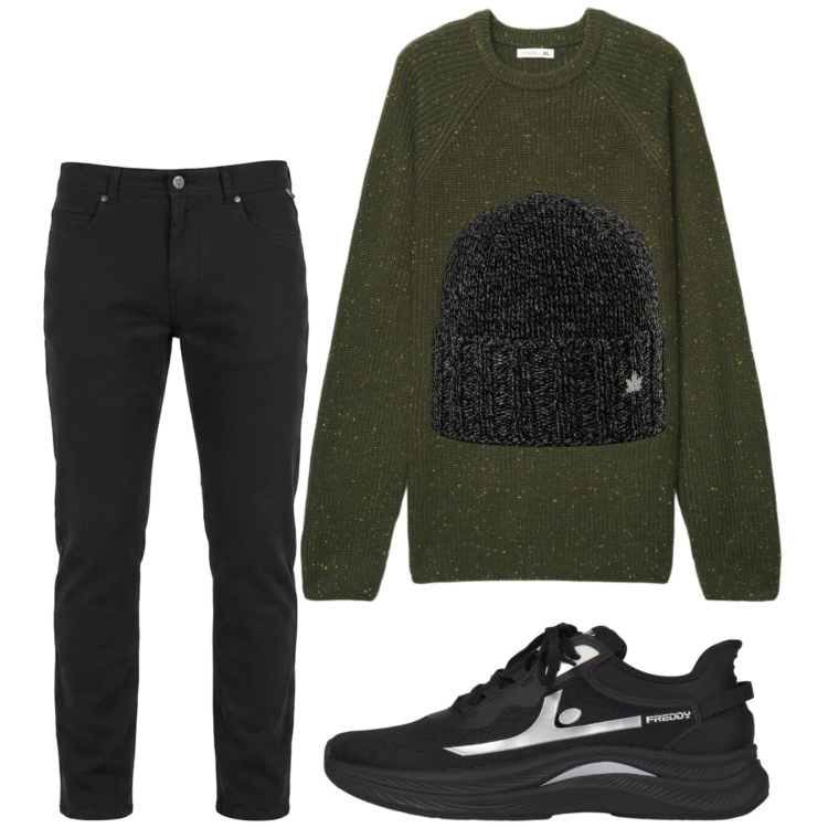 Outfit uomo - Total look #2478931. Stile Urban per Tutti i giorni. Abbinamento con pantaloni, sneakers, berretti, maglieria.