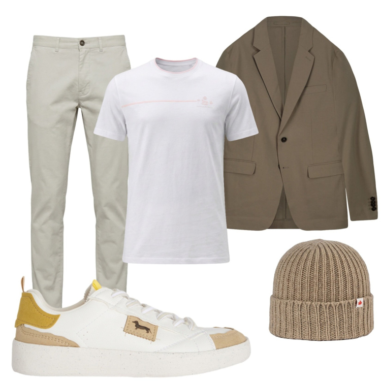 Outfit uomo - Sporty chic. Stile Trendy per Tutti i giorni. Abbinamento con sneakers, t-shirt, pantaloni, giacche, berretti.