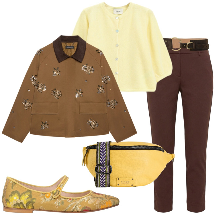 Outfit donna - Scuola. Stile Casual per Scuola/Università. Abbinamento con ballerine, marsupi, pantaloni, cardigans, cinture, blazer.