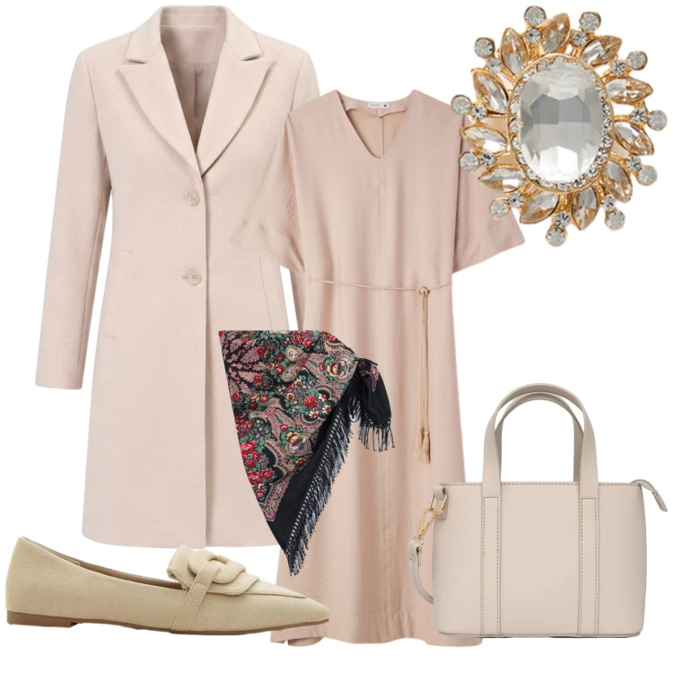 Outfit donna - Fall Elegance. Stile Chic per Tutti i giorni. Abbinamento con mocassini, borse a tracolla, vestiti lunghi, sciarpe, cappotti, blazer.