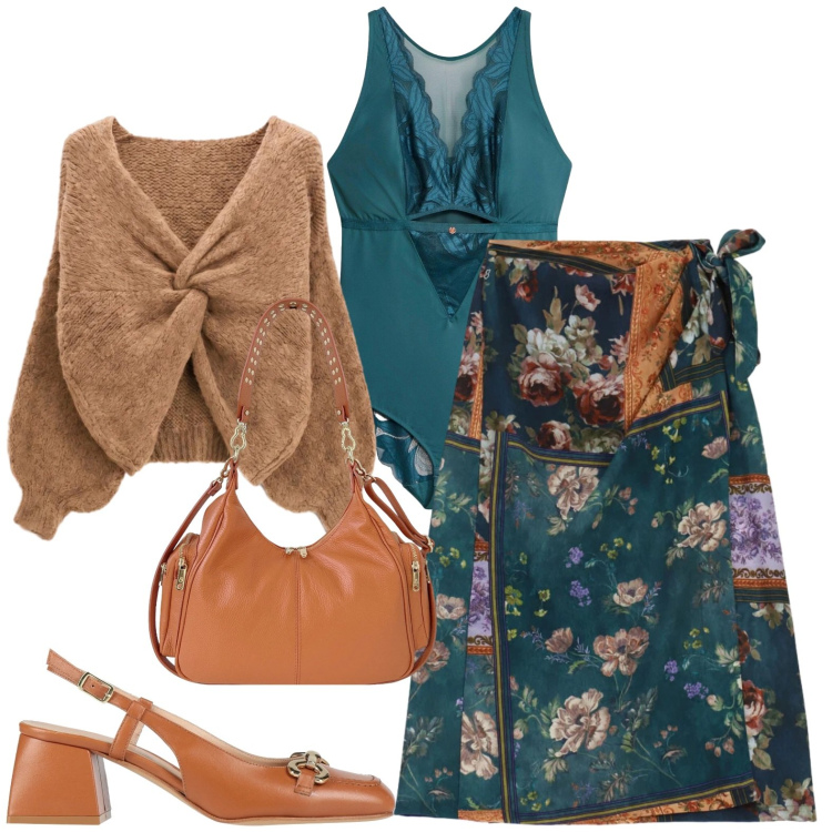 Outfit donna - Etnica. Stile Etnico per Tutti i giorni. Abbinamento con décolleté, body, gonne longuette, maglieria, borse a spalla.