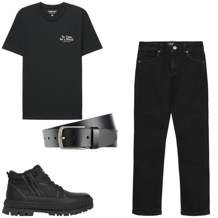 Outfit uomo - Total look #2478963. Stile Casual per Tutti i giorni. Abbinamento con jeans, t-shirt, cinture, stivali e stivaletti.