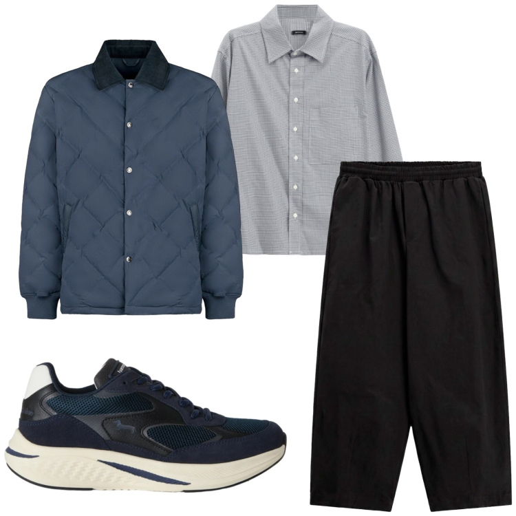 Outfit uomo - Total look #2478969. Stile Trendy per Ufficio. Abbinamento con sneakers, camicie, pantaloni a palazzo, giacche.