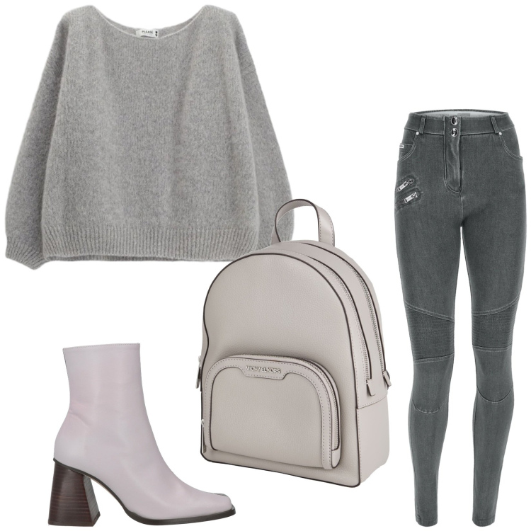 Outfit donna - Total look #2478970. Stile Trendy per Tutti i giorni. Abbinamento con zaini, stivaletti, jeans skinny, maglieria.
