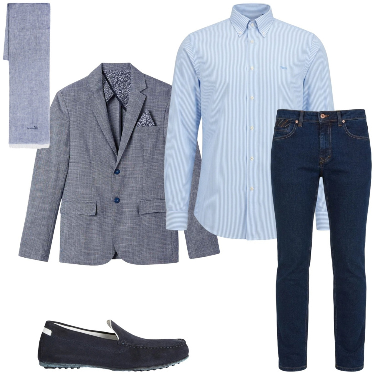 Outfit uomo - Total look #2478972. Stile Business/Elegante per Ufficio. Abbinamento con jeans, camicie, scarpe stringate, sciarpe, giacche.