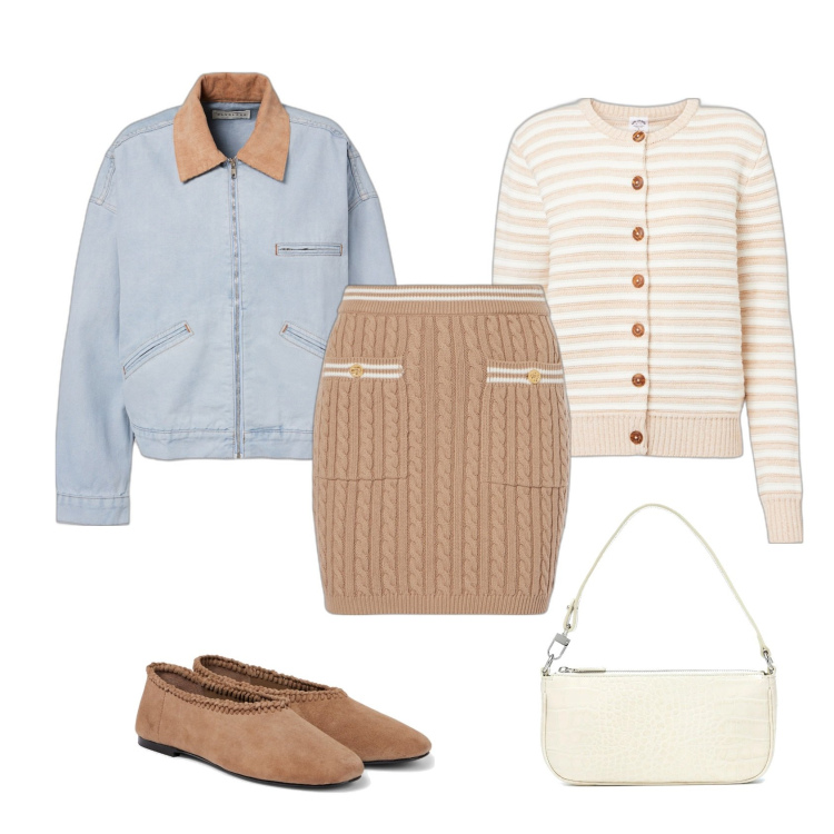 Outfit femme - Maille torsadée et rayures. Style Bon Ton pour Tous les jours. Assortir avec minijupes, sacs en bandoulière, ballerines, blazers, gilets.
