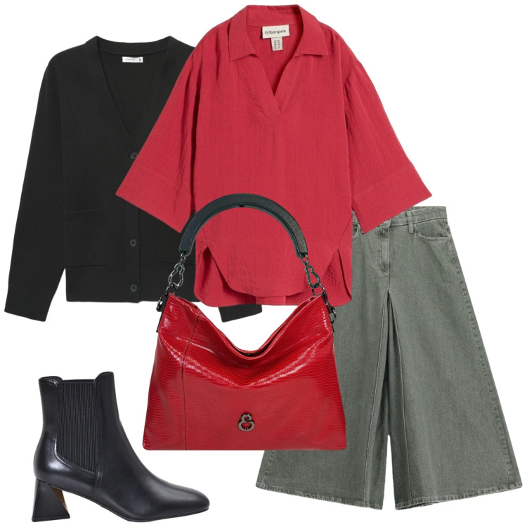 Outfit donna - Total look #2478982. Stile Casual per Tutti i giorni. Abbinamento con bluse, cardigans, pantaloni, stivaletti, borse a mano.