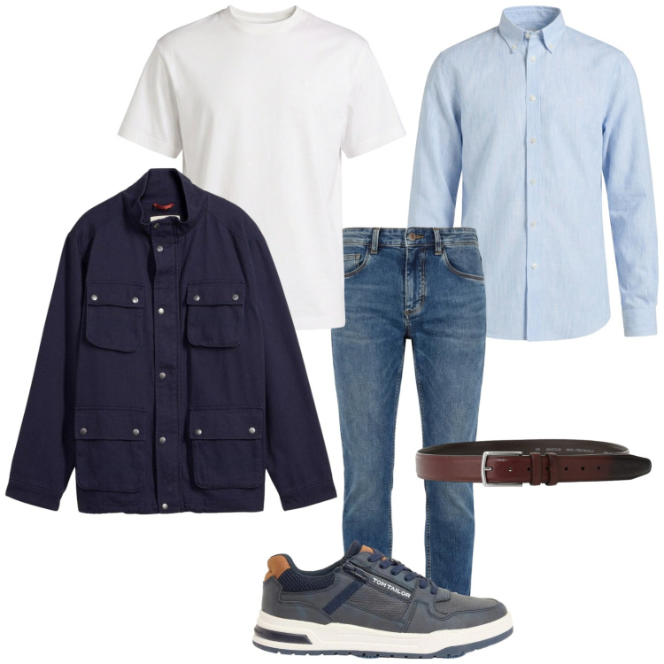 Outfit uomo - Total look #2478984. Stile Casual per Tutti i giorni. Abbinamento con camicie, t-shirt, jeans slim fit, cinture, giacche, sneakers.