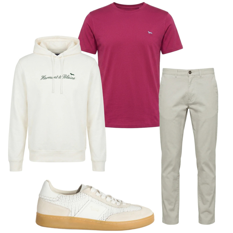 Outfit uomo - Total look #2478987. Stile Casual per Tutti i giorni. Abbinamento con t-shirt, sneakers, felpe con cappuccio, pantaloni.