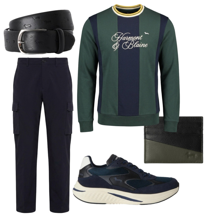 Outfit uomo - Total look #2478995. Stile Urban per Tutti i giorni. Abbinamento con cinture, felpe, sneakers, portafogli, pantaloni cargo.