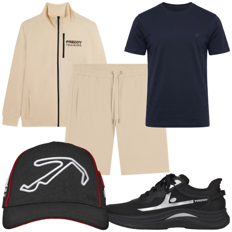 Outfit uomo - Total look #2479002. Stile Casual per Tutti i giorni. Abbinamento con t-shirt, pantaloni corti, sneakers, felpe, cappelli con visiera.