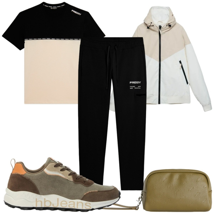 Outfit uomo - Total look #2479003. Stile Casual per Tutti i giorni. Abbinamento con borse sportive, sneakers, t-shirt, pantaloni, giacche sportive.