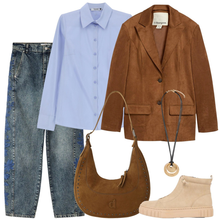 Outfit donna - La giacca scamosciata. Stile Casual per Tutti i giorni. Abbinamento con blazer, sneakers alte, jeans, camicie, borse a spalla, ciondoli.