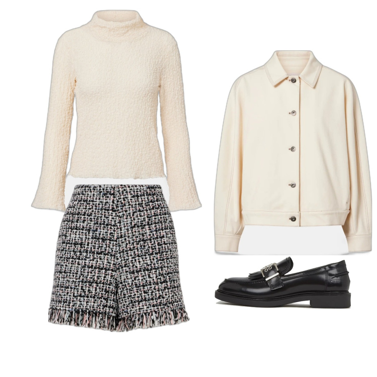 Outfit femme - Short taille haute. Style Bon Ton pour Tous les jours. Assortir avec hauts, mocassins, blazers, short.