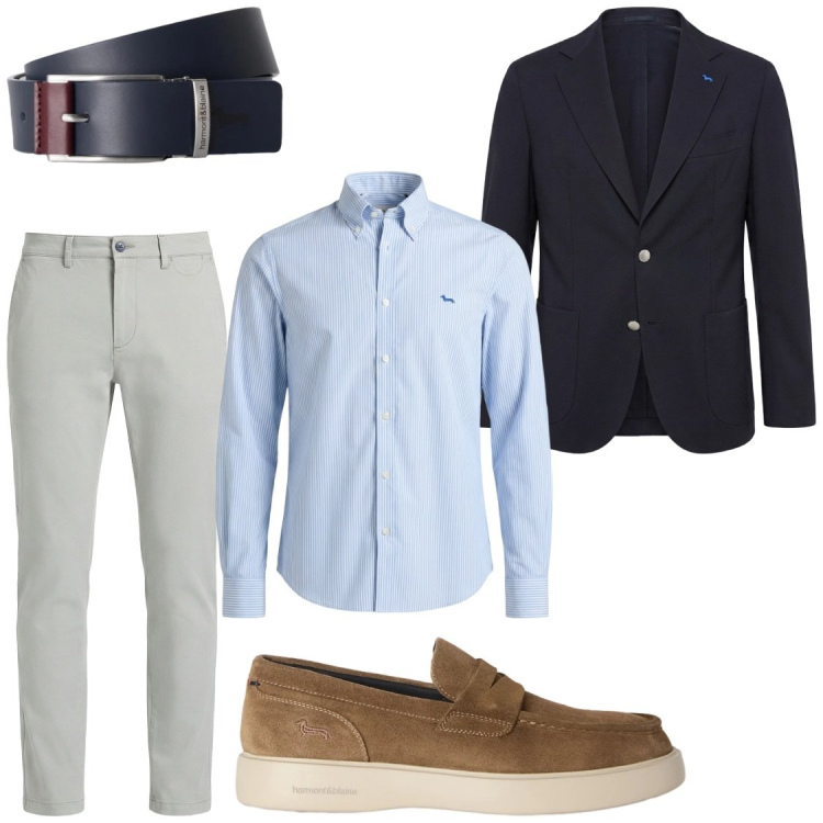 Outfit uomo - Total look #2479029. Stile Business/Elegante per Ufficio. Abbinamento con scarpe stringate, cinture, pantaloni chino, giacche, camicie.
