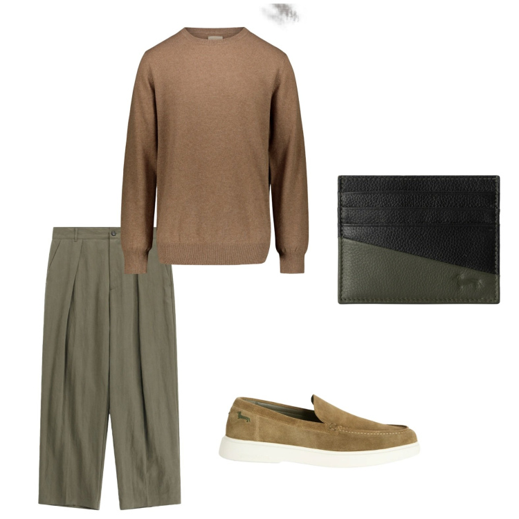 Outfit uomo - 🤎 Eleganza nei toni della terra. Stile Casual per Tutti i giorni. Abbinamento con portafogli, scarpe stringate, pantaloni, pullovers.