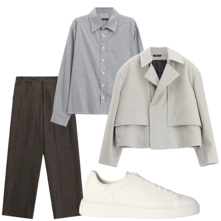 Outfit uomo - Autunno. Stile Casual per Ufficio. Abbinamento con sneakers, camicie, pantaloni, giacche.